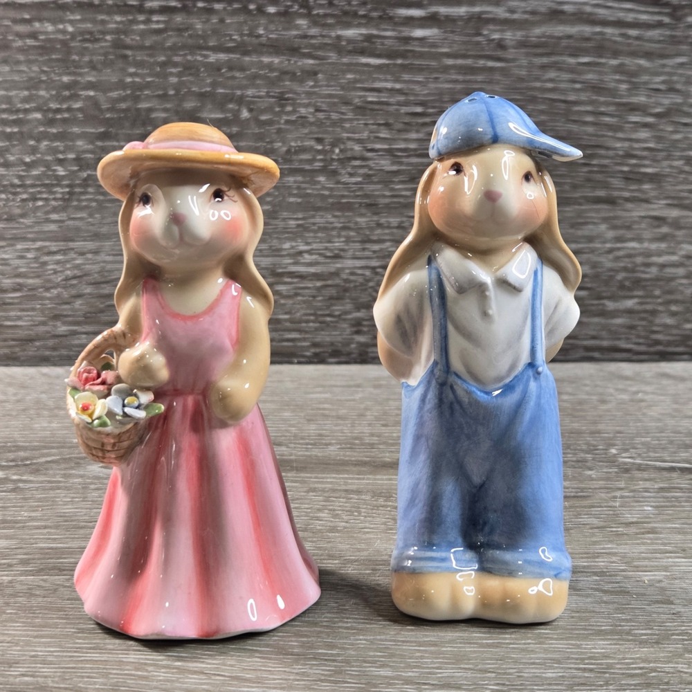 Appletree Design Ceramic Bunny Rabbit Salt Pepper Shakers Easter Spring Set